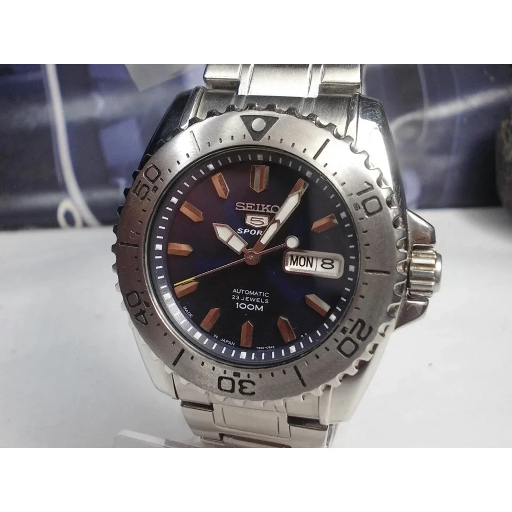 SEIKO 5 SPORTS SNZG37 DAY/DATE AUTOMATIC MEN'S WATCH 7S36-03M0, BLUE